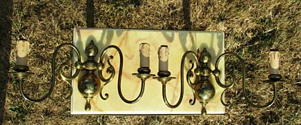 Pair of Vintage Small Flemish Brass Two-Arm Wall Sconces Brown Sleeves