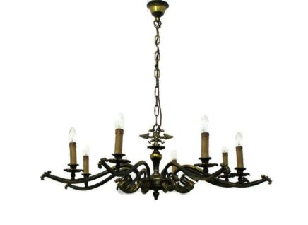 Vintage Flemish Dutch Chandelier 8 Arm Lights Swans Eagle Mid Century Beautiful