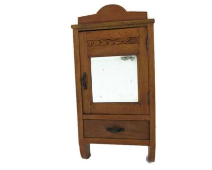 Kitchen Apothecary Medicine Pharmacy Bathroom Wall Cabinet Pinewood Mid Century Modern Barn Country Style Farmhouse Beveled glass Mirror