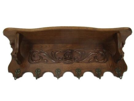 Gothic Gorgeous Hand Carved Wood Oak Coat Hat Rack Breughel Style Figurine Head