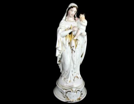Antique 1900 Vieux Paris Porcelain Bisque Statue Virgin Mary Infant Jesus 9.84" Gorgeous