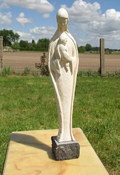 Vintage Virgin Mary Madonna with Child Plaster Statuette Chalk White B.S. signed