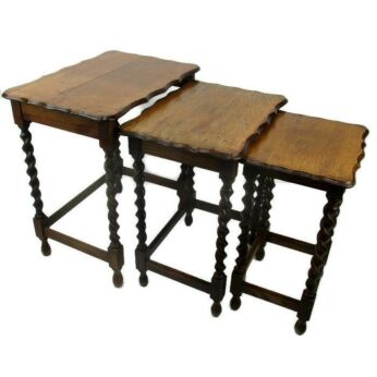 3 Vintage Barley Twist Nesting Side Stacking Tables Hand Carved Wood Mid Century