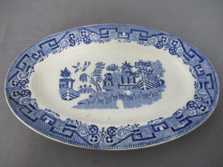 Fish Bone Plate Dish Vintage Marked NImy Mouzin Lecat Lezmons Porcelain France Pagode Chinese Landscape Birds