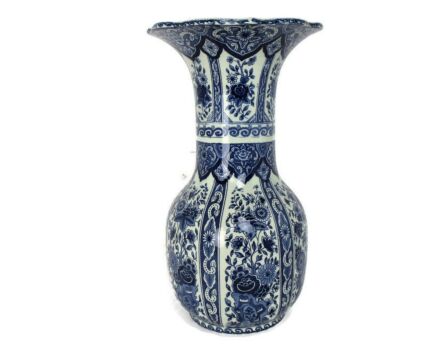 Beautiful Trumpet Vase Delft Holland Blue White Porcelain Marked Petrus regout Hand Painted