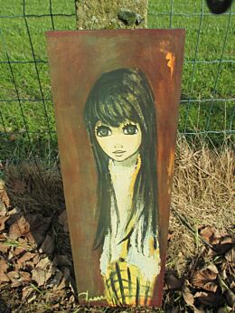 Lovely Vintage Retro 70s Wall Hanging Plaque Veneer Lovely Hippy Girl Authentic