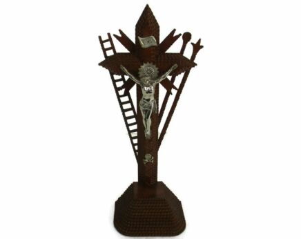 Trench Tramp Folk art Standing Hand Carved Wood Crucifix tools of Passion 15.74"
