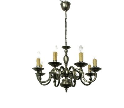 Flemish Dutch Style Chandelier 8 Arm Lights Pewter Country Barn Style