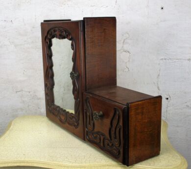 Mid Century Modern Hand Carved Wood Medicine Bathroom Apothecary Cabinet Ornate