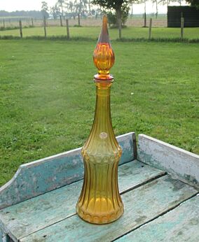Large Vintage Empoli Amber Brown Decanter Genie Bottle Stopper 17.52"