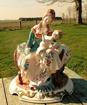 Vintage Large Capodimonte Figurine Mother and Child Sweet Marked