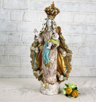 Gorgeous Statue Pattarino Virgin Mary Madonna Infant Jesus Angels Terracotta
