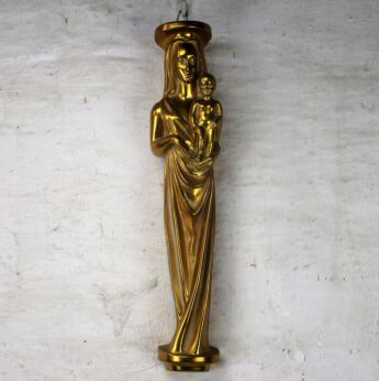 Virgin Mary Infant Child Madonna Gold Colored Wall hanging Plaster Marked