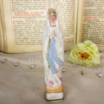 Mini Statue Madonna Notre Dame de Lourdes Bisque French Virgin HTF collector
