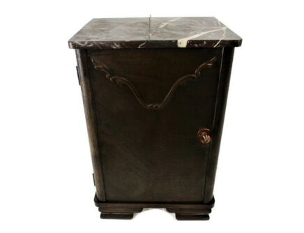 Antique Art Deco Art Nouveau Brown Marble top Side Cabinet Table Nightstand Stunning hand Carved Wood