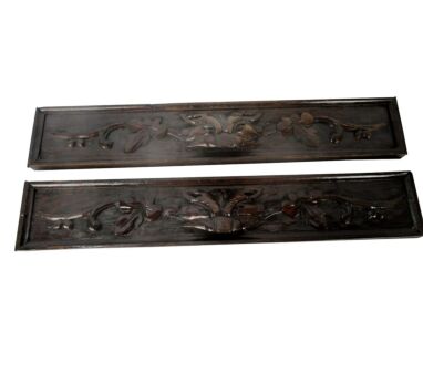 Pair Antique 19thC Gothic Hand Carved Wood Corbels Oak Pediment Architectural