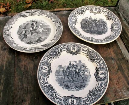 Vintage Antique Set of 3 Collector Cabinet Plates Napoleon Bonaparte Black White