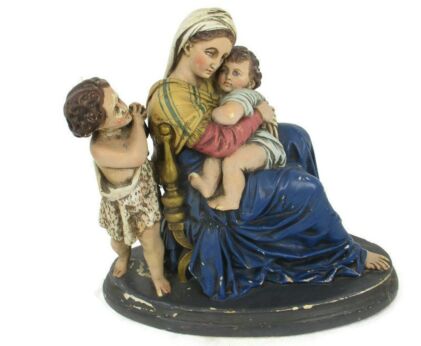 Virgin Mary Madonna Della Sedia Seggiola Plaster Statue Rafael John the Baptist Plaster  Statue Beautiful