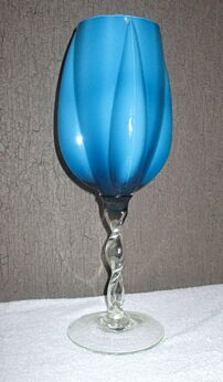 Vintage Italian Large Azure Blue Mid Century Cased Glass Goblet vase Jar Empoli