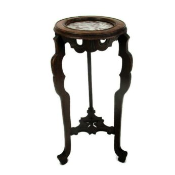 Hand Carved Wood Ornate Embossed Pedestal Display Bonsai Flower Plant Stand Marble top Stunning