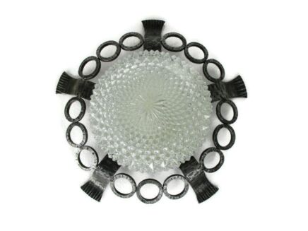 French Ceiling Lamp Fixture Plafonnière Ornate Bubbled Glass Wrought Iron Frame