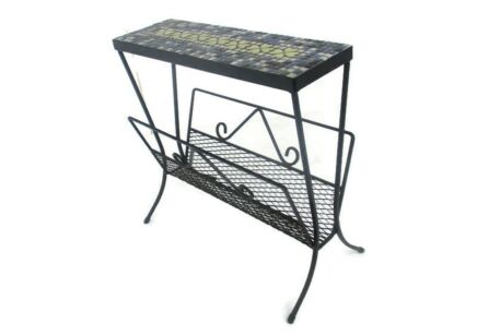 Vintage Mid Century Modern Magazine Newspaper Basket Side Table Mosaic Tiles