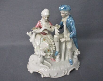 Figurine Statue Courting Couple Victorian scene Hunter Dog German Porcelain Vintage