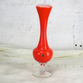 Vintage Small Orange Opaline Art Glass Vase Cased Glass Stemmed Base 11.61"