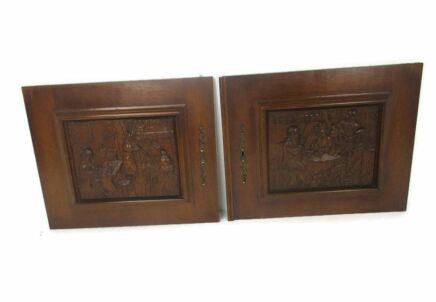 Pair Vintage Hand CarvedWood Breughel  Door Panels Reclaimed Architectural Kitchen Cabinet Doors