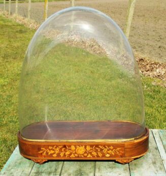 Rare XLarge Antique Oval Hand Blown Glass Dome Globe Mantel Clock Display 20.47"