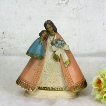 Art Deco Our Lady Statue Plaster HTF Collector Virgin Mary Infant Jesus 6.69"
