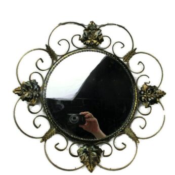 Retro Modernist Starburst Sunburst Metal Wall Convex Mirror Mid Century Modern