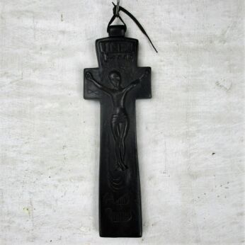 Small Black Resin Wood Look Hanging Crucifix Jesus Christ Infinity Vintage