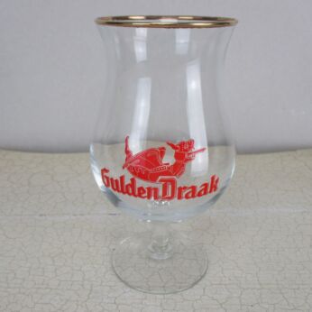Gulden Draak Stemmed Chalice Tulip Beer Glass Enameled Rim Red Label Very Rare