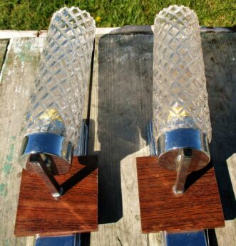 Two Vintage Mid Century Modern wall Lamps Clear bubbled glass sconces 2 Lights