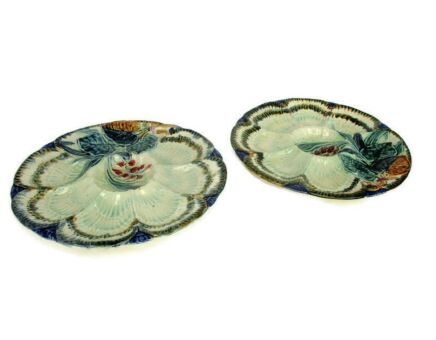 Couple of Oyster Plates Hand Painted Marked Majolica Wasmuel Gorgeous