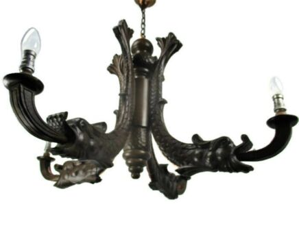 French Gothic Hand Carved wood Chandelier 4 lights arms Light lamp Dragon Heads