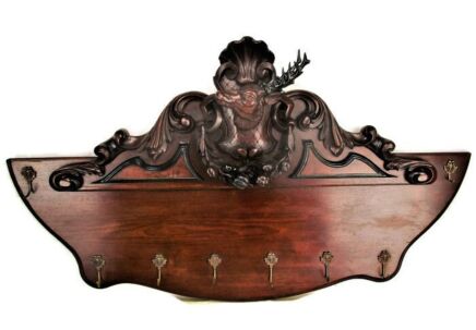 Vintage Wooden Coat Hat Kitchen Rack Copper Deer Head Hunter Style Lovely