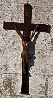 Large Antique 19th Century Hand Carved Wood Hanging Crucifix Christ 28.74"