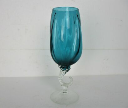 Italian Blue Art Glass vase Goblet Jar Chalice Mid Century modern Swirled Glass Beautiful HTF