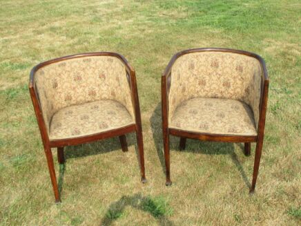 Pair French Art Deco Club Chairs Authentic Lounge Sofa Seat Beech wood Gorgeous