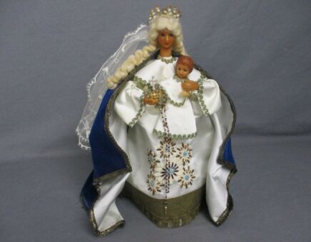 Hand Made Wax Madonna Virgin Mary Our Lady with Infant Jesus Figurine Doll Made by Nuns