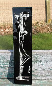 Vintage Ceramic Black Tile Wall Hanging Small Jesus Christ Crucifix Mettlach