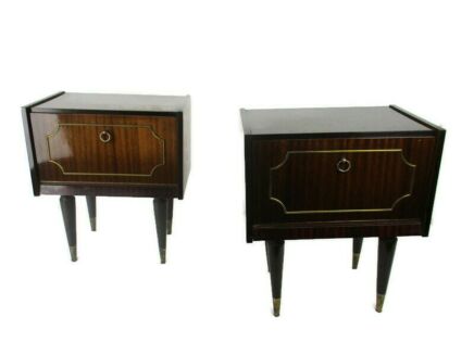 Pair Couple Double Vintage Nightstands End tables Mid Century Modern Wood Retro WOW