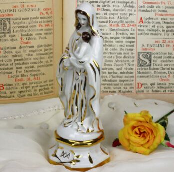 Antique 1900 Vieux Paris Porcelain Bisque Statue Virgin Mary Infant Jesus 8.66"