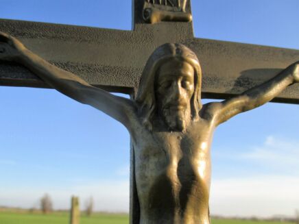 Antique Large Art Deco Standing Table Crucifix Christ Brass Cross 20.08"