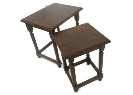 set of 2 Mid Century Wooden Stacking Nesting Tables Side Coffee Tables
