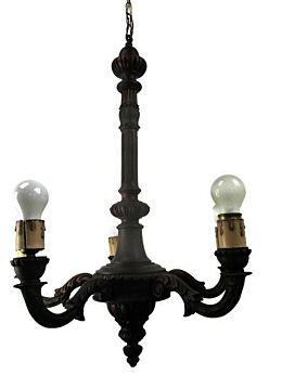 Hand Carved Ornate wood Chandelier 5 lights arms Ceiling Light lamp Mid Century