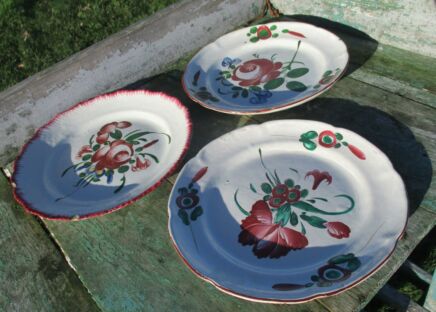 3 Antique Porcelain Plates 18th Century Strasbourg French Faience Luneville