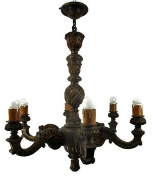 Vintage Carved Dark Ornate wood Chandelier 6 lights arms Ceiling Light lamp